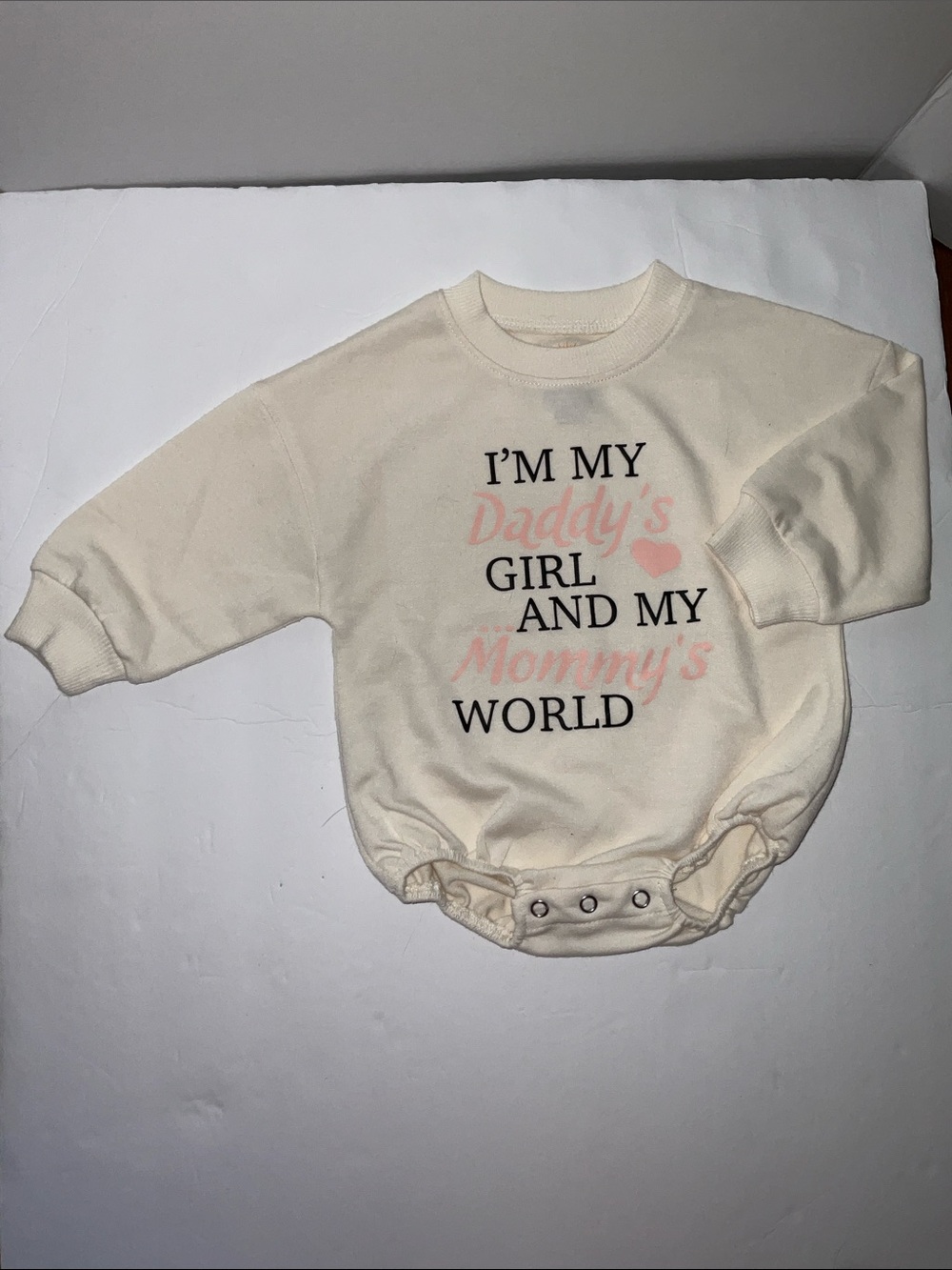 Cream Baby Bodysuit - "I'm My Daddy's Girl and My Mommy's World" Sz 0-3 Mo.